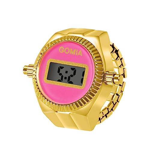 Silverora Armbanduhr mit Ring, Finger, Quarz, analog, mit elektronischem Zifferblatt, elastisches Armband für Damen und Herren, Gold-Rosa von Silverora