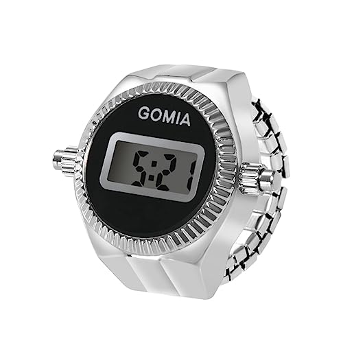 Silverora Armbanduhr mit Ring, Finger, Quarz, analog, mit elektronischem Zifferblatt, elastisches Armband für Damen und Herren, Silber - Schwarz von Silverora