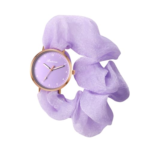Silverora Armbanduhren Damen Elastische Damenuhren: Klare Leicht Ablesbare Ultradünne Analoge Quarz Uhren Damen Einziehbare Stretchband Haarbanduhr Studentenuhren Geschenke für Frauen Mädchen Lila von Silverora