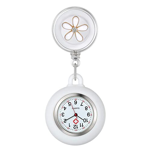 Silverora Blume Krankenschwesteruhr Fob-Uhr Nurse Watch mit Silikon Hülle Schwesteruhr Quarzuhr Clip-on Taschenuhren für Arzt Medizinische Uhr Sanitäter Geschenk von Silverora