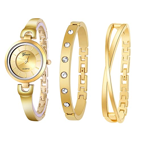 Silverora Damen-Armbanduhr, analog, Quarz, 4 oder 3, Set mit Uhr und Armband mit Diamant, goldfarben von Silverora