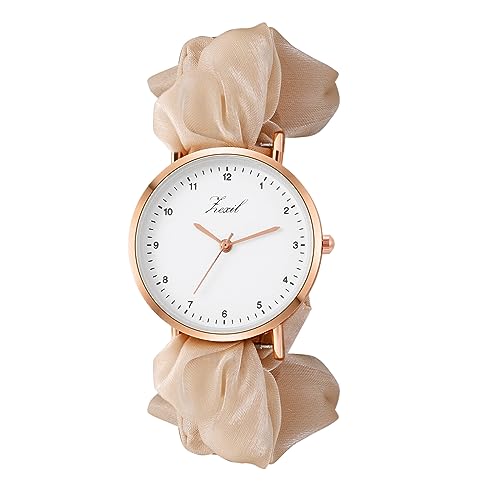 Silverora Damen Uhr Elastische Band Damenuhren Analog Quarz Armbanduhr Einfaches Gesicht Uhren Damen Verstellbar Haar Band Armband Kinder Uhr Studentenuhr Geschenke für Frauen Mädchen Champagner von Silverora