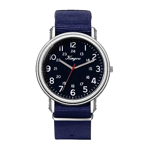 Silverora Damenuhren Nylon Uhr Damen Herren- 24 Stunden Analoge Quarz Uhren mit Nylonarmband Verstallbare Armbanduhren in voller Größe Geschenke für Männer Frauen Blau von Silverora