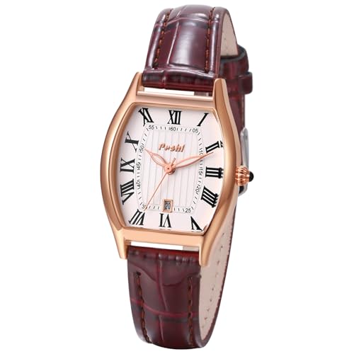 Silverora Damenuhren Rechteckig Uhren Damen: Datum Kalender Klein Tonneau Analoge Quarzwerk Armbanduhren PU Lederarmband Uhr mit römische Ziffern Geschenke für Frauen rot von Silverora