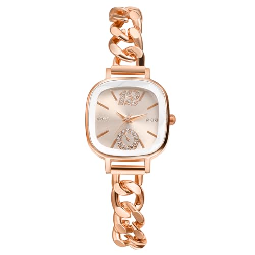 Silverora Damenuhren Rechteckige Strass Glitzer: Klein Geschliffene Diamant Analog Quarz Uhr Damen Einfach Kubanische Edelstahl Armbanduhren mit Balkenskala Geschenke für Frauen Roségold von Silverora