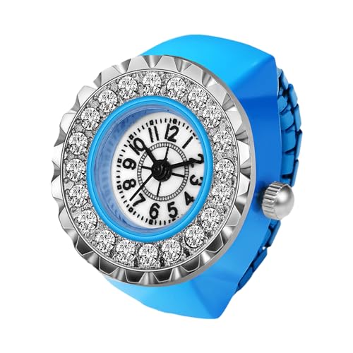 Silverora Fingeruhr Ringuhr Damen Elastische: Strass Volldiamant Analog Quarz Uhrenring Verstellbar Ring Uhren mit Arabische Ziffern Genschenke für Frauen Mädchen Blau von Silverora