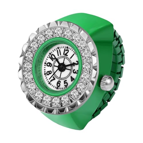 Silverora Fingeruhr Ringuhr Damen Elastische: Strass Volldiamant Analog Quarz Uhrenring Verstellbar Ring Uhren mit Arabische Ziffern Genschenke für Frauen Mädchen Grün von Silverora