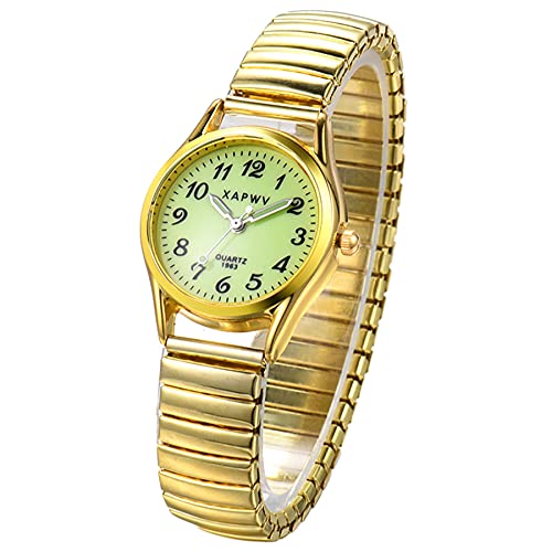 Silverora Herren-Armbanduhr, Quarz, analog, mit großem Zifferblatt, beleuchtet, digital, elastisches Armband – 2 Farben, Damen Gold, von Silverora