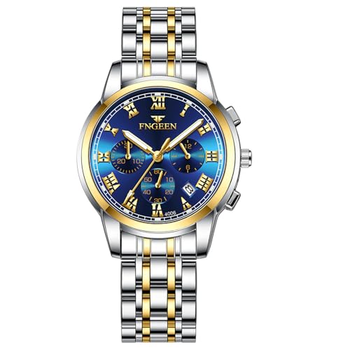 Silverora Herren-Armbanduhr, analog, Quarz, mit Edelstahl-Armband, Business-Uhren, Sportuhr, lässig, Armbanduhr für Paare, Gold Blau - F von Silverora