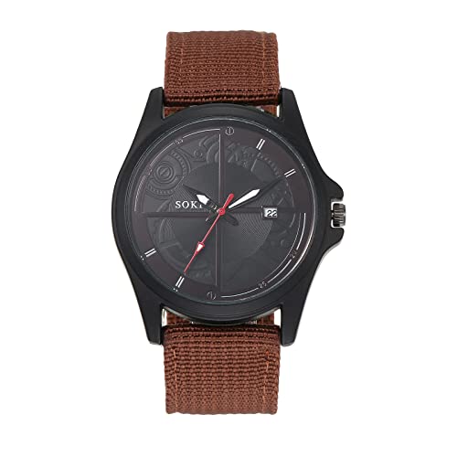 Silverora Herrenuhr Militäruhr Nylon Kalender: Einfach Großes Dunkles Zifferblatt Analoge Quarzuhr mit Balkenskala Datum Kalender Outdoor Sportuhr mit Nylonarmband Geschenke für Männer Jugend Braun von Silverora