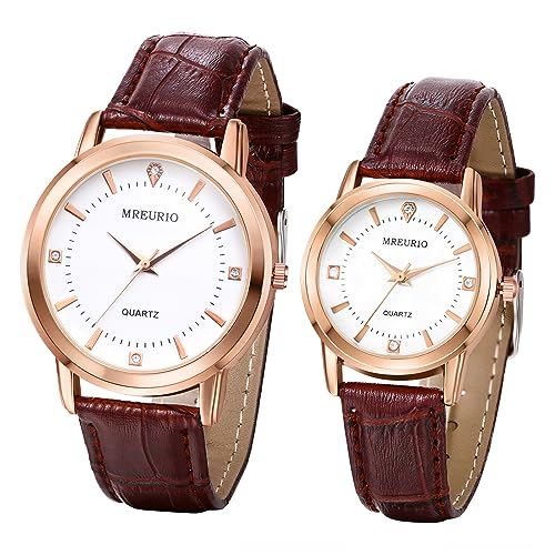 Silverora Herren Damen Uhr Paar Armbanduhr Analog Quarz Armbanduhren Pärchen Uhren mit Lederarmband Klassische Freundschafts Partner Uhr Geschenke für Paare Braun von Silverora