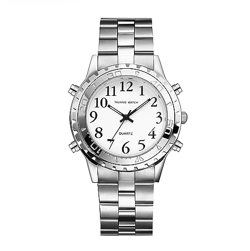 Silverora Herrenuhr Sprechende Uhr Wecker Armbanduhr Analog Quarz Uhren Herren Abnehmbarer Edelstahl Armband Uhr Seniorenuhr Blindenuhr Geschenke für Männer Jungen von Silverora