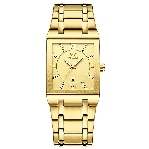 Silverora Herrenuhren Edelstahl Datum Armbanduhr Herren- Analoge Quarz Uhren mit Edelstahlarmband Rechteckige Kalander 3ATM Wasserdicht Armbanduhren Geschenke für Männer Gold von Silverora