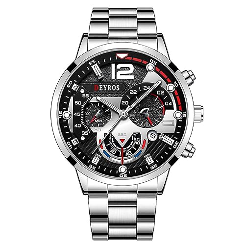 Silverora Herrenuhren Kalender Uhr Herren- Analoge Quarz Armbanduhr mit Leuchtzeiger Dreidimensionales Multi Zifferblatt Armbanduhren mit Werkzeug Geschenke für Männer Silber von Silverora