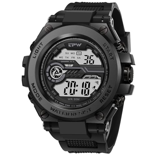 Silverora Herrenuhren Militär Silikon Sportuhren: 3ATM Wasserdicht Leicht Ablesbares Digital Uhren Herren Datum 24 Stunden Wecker EL kaltes Licht Armbanduhr mit Geschenk für Männer Jugendliche schwarz von Silverora