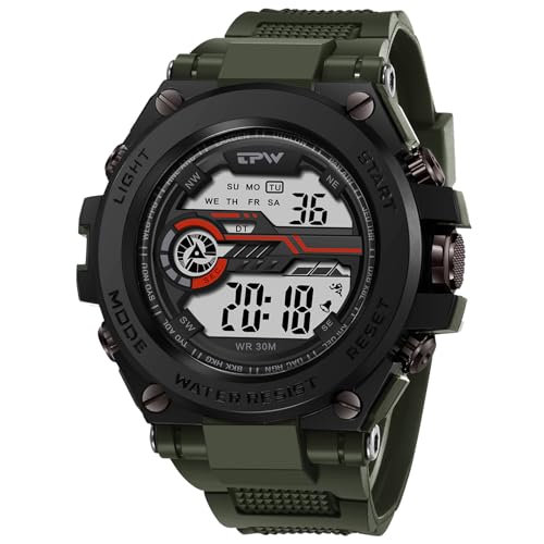 Silverora Herrenuhren Militär Silikon Sportuhren: 3ATM Wasserdicht Leicht Ablesbares Digital Uhren Herren Datum 24 Stunden Wecker EL kaltes Licht Armbanduhr mit Geschenk für Männer Jugendliche grün von Silverora