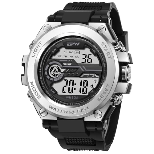 Silverora Herrenuhren Militär Silikon Sportuhren: 3ATM Wasserdicht Leicht Ablesbares Digital Uhren Herren Datum 24 Stunden Wecker EL kaltes Licht Armbanduhr mit Geschenk für Männer Jugendliche Silber von Silverora