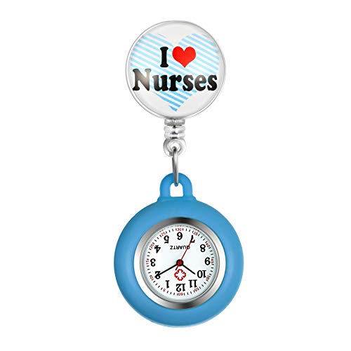 Silverora Krankenschwester-Uhr einziehbare mit gebrauchtem Stethoskop-Revers, Taschenuhr, Arzt Krankenschwester Uhr, I Love Nurses, Silikonhülle für Frauen und Männer von Lancardo