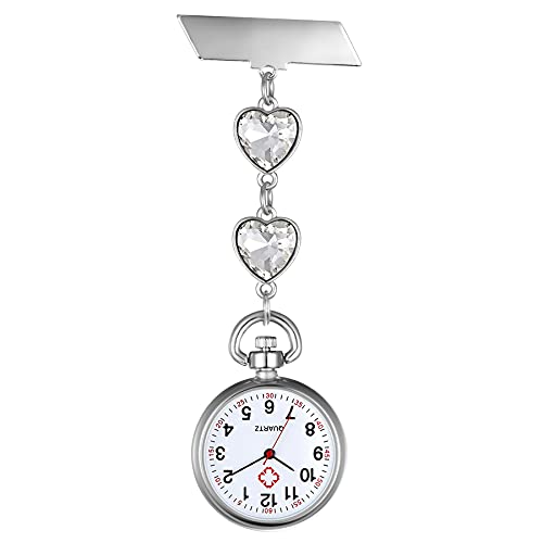 Silverora Krankenschwesteruhr Nurse Watch Kristal Herz Schwesteruhr Quarz Clip-on Taschenuhren für Arzt Medizinische Uhr Sanitäter Geschenk weiß lila grün rot blau von Lancardo