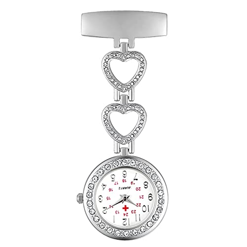 Silverora Krankenschwesteruhr Nurse Watch Liebe Zirkonia Herz Schwesteruhr Quarz Clip-on Taschenuhren für Arzt Medizinische Uhr Sanitäter Geschenk Silber von Silverora