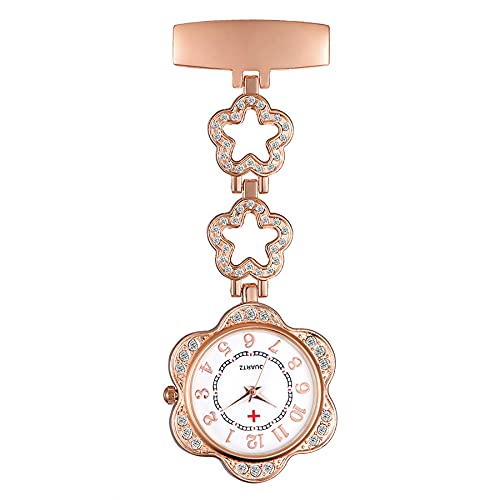 Silverora Krankenschwesteruhr Nurse Watch Zirkonia Blume Schwesteruhr Quarz Clip-on Taschenuhren für Arzt Medizinische Uhr Sanitäter Geschenk Silber Rosegold von Lancardo