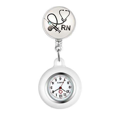 Silverora Krankenschwesteruhr einziehbar Nurse Watch Clip On mit Stethoskop Revers Fob Taschenuhr Quarzuhr Doctor Nurse Watch Nurse Silikonhülle für Damen und Herren von Lancardo