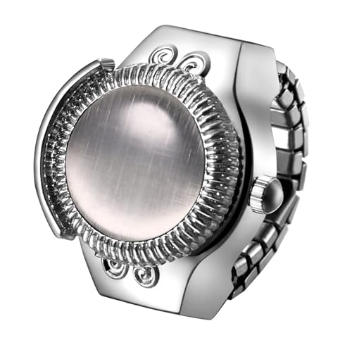 Silverora Ringuhr Fingeruhr Edelstahl elastisches: Katzenaugen Damen Analoge Quarz Uhrenring Verstellbar Stretchband Edelstahlband Ring Uhren mit Arabische Ziffern Genschenke für Frauen Mädchen Silber von Silverora