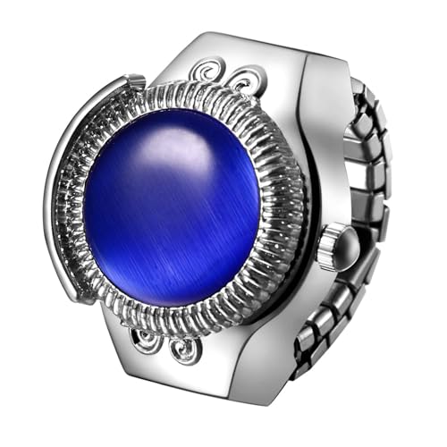 Silverora Ringuhr Fingeruhr Edelstahl elastisches: Katzenaugen Damen Analoge Quarz Uhrenring Verstellbar Stretchband Edelstahlband Ring Uhren mit Arabische Ziffern Genschenke für Frauen Mädchen Blau von Silverora