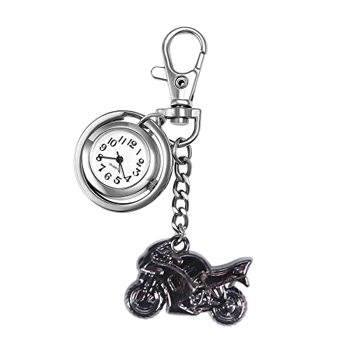 Silverora Schlüsselanhänger Uhr mit Motorradanhänger Charm für Damen und Herren Taschenuhr mit Schlüsselschließe Pocket Taschenuhr Ansteckuhr Rucksack Sport Easy Carry von Lancardo