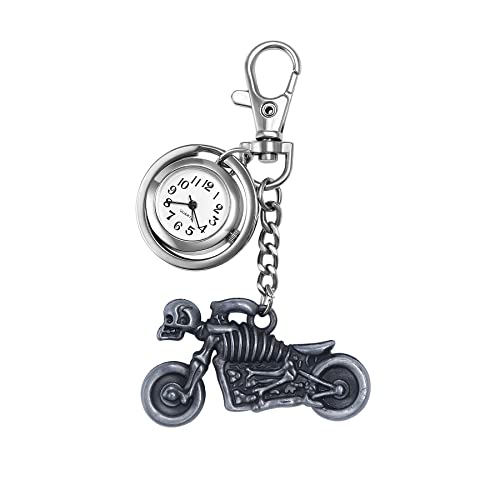 Silverora Schlüsselanhänger Uhr mit Totenkopf Schädel Motorrad Charm für Damen Herren Taschenuhr mit Schlüsselschließe Pocket Taschenuhr Ansteckuhr Rucksack Sport Easy Carry von Lancardo