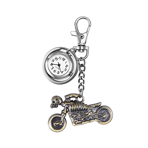 Silverora Schlüsselanhänger Uhr mit Totenkopf Schädel Motorrad Charm für Damen Herren Taschenuhr mit Schlüsselschließe Pocket Taschenuhr Ansteckuhr Rucksack Sport Easy Carry von Lancardo