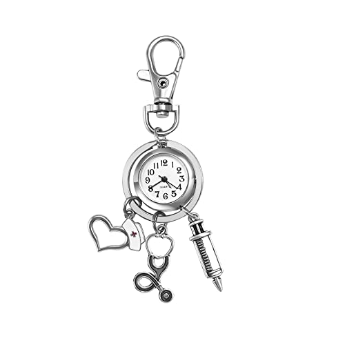 Silverora Schlüsselring Uhr mit Pflegewerkzeug Charm für Krankenschwestern Ärzte Taschenuhr mit Schlüsselschnalle Label Fob Watch Clip on Rucksack Watch Sport Easy Carry von Lancardo