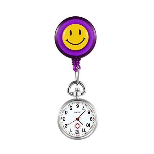 Silverora Schwesternuhr Schwesternuhren mit Clip Krankenschwester Uhren Kartoon Smile Gesicht Nurse Watch Uhr zum anstecken Pflege Uhr Arzt Uhr von Silverora