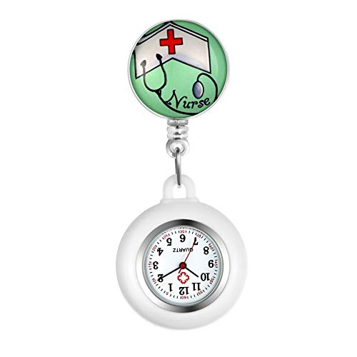 Silverora Silikon Krankenschwesteruhr einziehbar mit Stethoskop Revers Fob Quarzuhr Doctor Nurse Watch Herz Muster Silikonhülle für Damen und Herren von Lancardo