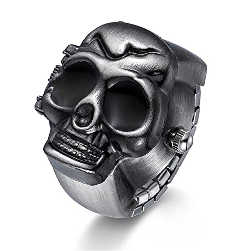 Silverora Skull Totenkopf Fingeruhr Herren Damen Punk Flip-Open Quarz Analog Ringuhren Verstellbar Herrenuhr Damenuhr von Lancardo