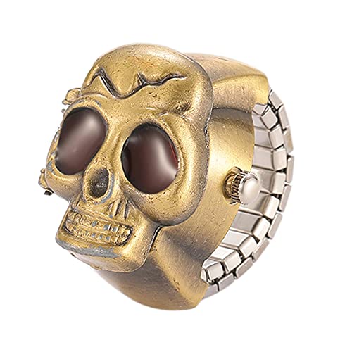 Silverora Skull Totenkopf Fingeruhr Herren Damen Punk Flip-Open Quarz Analog Ringuhren Verstellbar Herrenuhr Damenuhr von Lancardo