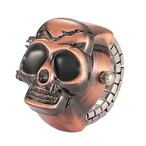 Silverora Skull Totenkopf Fingeruhr Herren Damen Punk Flip-Open Quarz Analog Ringuhren Verstellbar Herrenuhr Damenuhr von Silverora