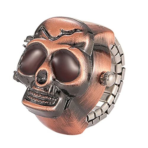 Silverora Skull Totenkopf Fingeruhr Herren Damen Punk Flip-Open Quarz Analog Ringuhren Verstellbar Herrenuhr Damenuhr von Lancardo