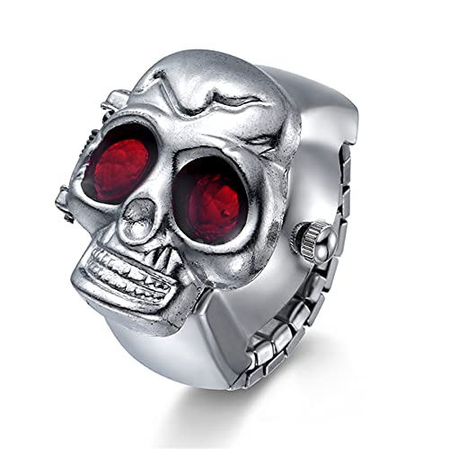 Silverora Skull Totenkopf Fingeruhr Herren Damen Punk Flip-Open Quarz Analog Ringuhren Verstellbar Herrenuhr Damenuhr von Silverora