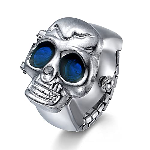 Silverora Skull Totenkopf Fingeruhr Herren Damen Punk Flip-Open Quarz Analog Ringuhren Verstellbar Herrenuhr Damenuhr von Lancardo