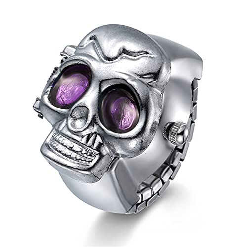 Silverora Skull Totenkopf Fingeruhr Herren Damen Punk Flip-Open Quarz Analog Ringuhren Verstellbar Herrenuhr Damenuhr von Lancardo