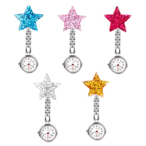 Silverora Taschenuhr Krankenschwester Uhren Schwesternuhren: 5pcs Gut Lesbare Schwester Uhren mit Clip Fob Uhr Ansteckuhr Pulsuhren Hilfsuhr Arbeitsuhr für Ärzte Pflege von Silverora