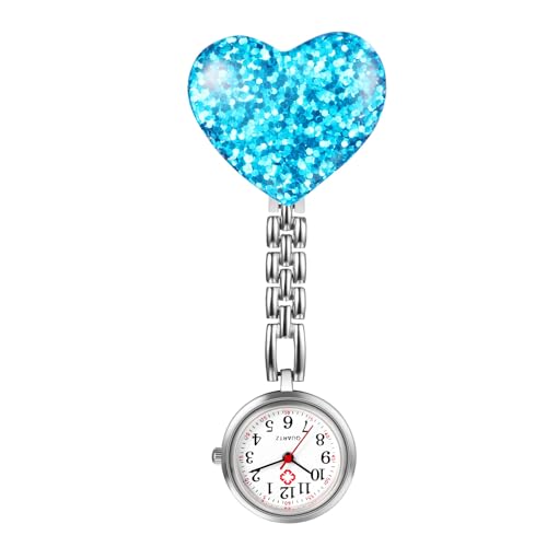 Silverora Taschenuhr Krankenschwester Uhren Schwesternuhren: Herz Leicht Ablesbare Pflegeruhr mit Clip Fob Uhr Ansteckuhr Liebe Pulsuhren für Ärzte Pfleger Blau von Silverora