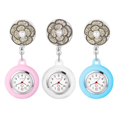 Silverora Taschenuhr Schwesternuhren Silikon Dehnbare: 3PCS Leicht Ablesbare Krankenschwester Uhren Volldiamnat Blumen Pflegeruhr mit Clip Fob Pulsuhren Ansteckuhr für Ärzte Pfleger Silverora Taschenuhr Schwesternuhren Silikon Dehnbare: 3PCS Leicht Ablesbare Krankenschwester Uhren Volldiamnat Blumen Pflegeruhr mit Clip Fob Pulsuhren Ansteckuhr für Ärzte Pfleger von Silverora