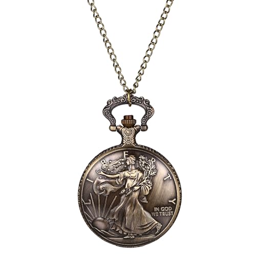 Silverora Taschenuhr Vintage Herrenuhren Freiheitsstatue: Herren Analoge Quarz Uhr mit Kette Retro Antike Liberty Relief Dekoration Ketteuhr Geschenke für Männer Vater Bruder von Silverora