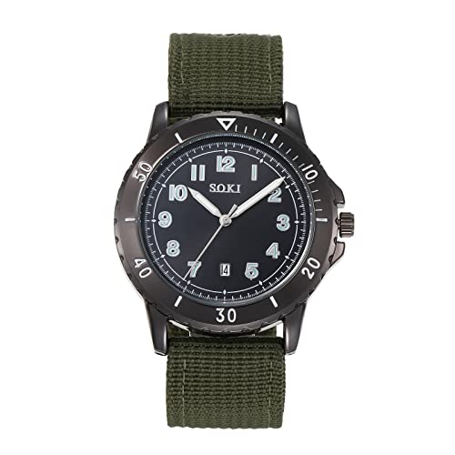 Silverora Uhr Herren Militäruhr Nylon: Einfach Digital Großes Zifferblatt Analoge Quarzuhr Datum Kalender Outdoor Sportuhr mit Nylonarmband Geschenke für Männer Jugend Grün von Silverora