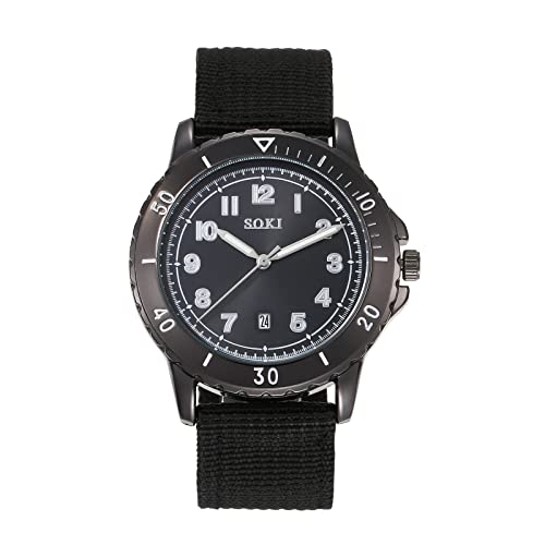 Silverora Uhr Herren Militäruhr Nylon: Einfach Digital Großes Zifferblatt Analoge Quarzuhr Datum Kalender Outdoor Sportuhr mit Nylonarmband Geschenke für Männer Jugend Schwarz von Silverora