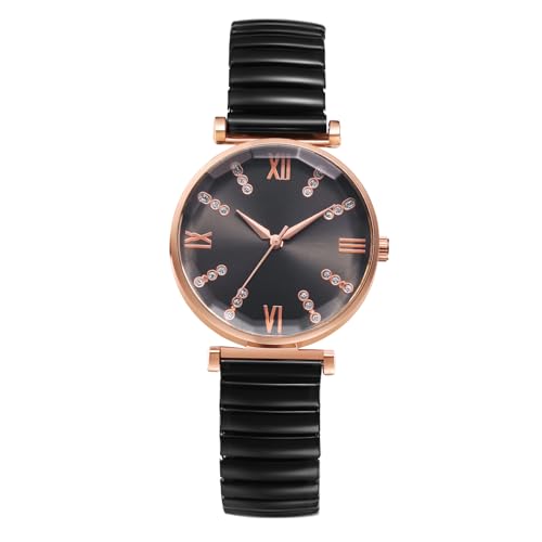 Silverora Uhren Damen Elastische Damenuhren: Klare Leicht Ablesbare Analoge Quarz Armbanduhren Edelstahl Stretch Armband Uhr mit Diamante römischen Ziffern Geschenke für Frauen Mädchen schwarz von Silverora