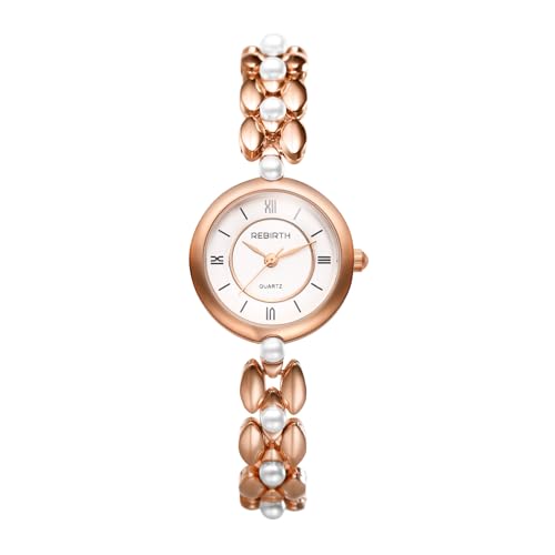 Silverora Uhren Damen Perlenarmband Damenuhren: 3ATM Wasserdicht Analog Quarz Armbanuhren Exquisite Uhr Mit Abnehmbare Perlen Armband Armkette Geschenke für Frauen roségold von Silverora