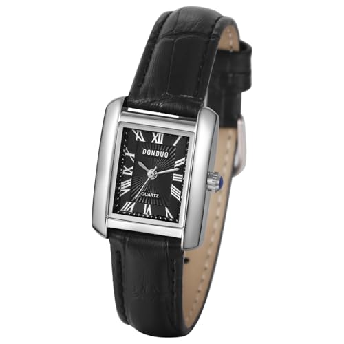 Silverora Uhren Damen Rechteckige Paaruhr: Wasserdicht Analog Quarz Armbanduhren mit Römische Ziffernskala Eckige Damenuhren mit Lederarmband Geschenke für Frauen von Silverora